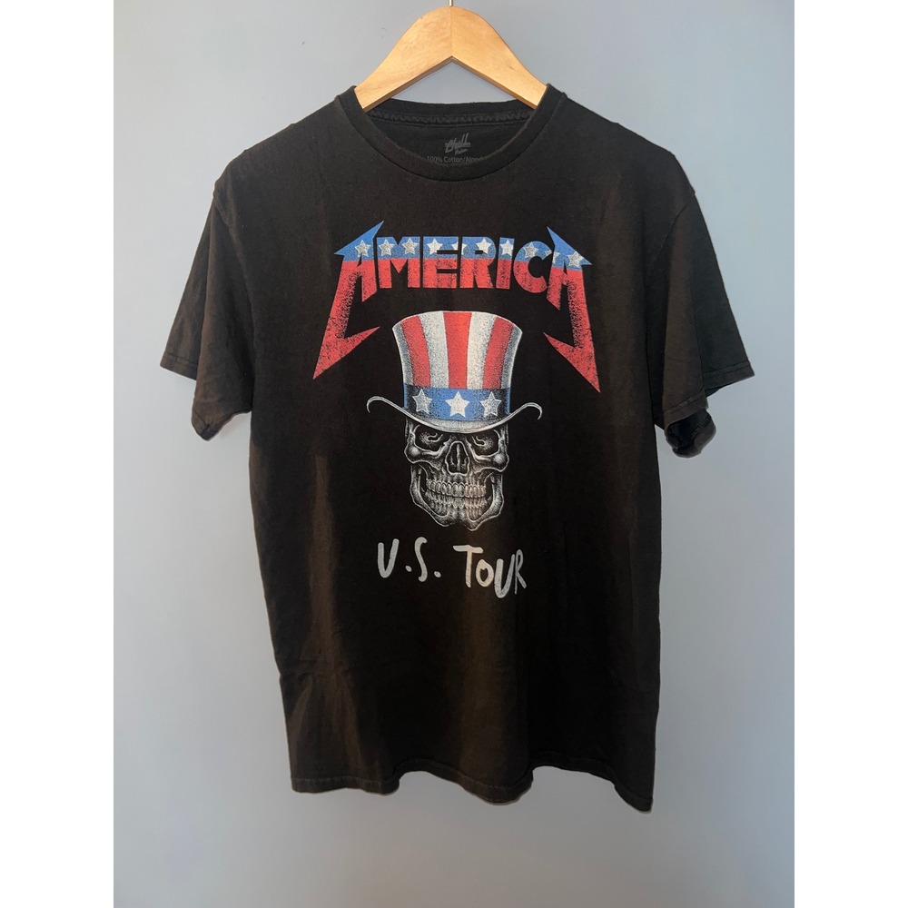 Chill America US Tour Skull Graphic T-Shirt‎ Black Mens Med Patriotic Uncle Sam
